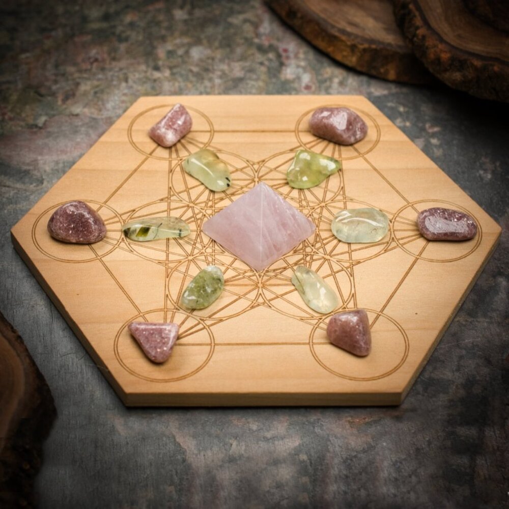 Attract Love Mini Crystal Grid Set - Your choice of Wood Grid Board